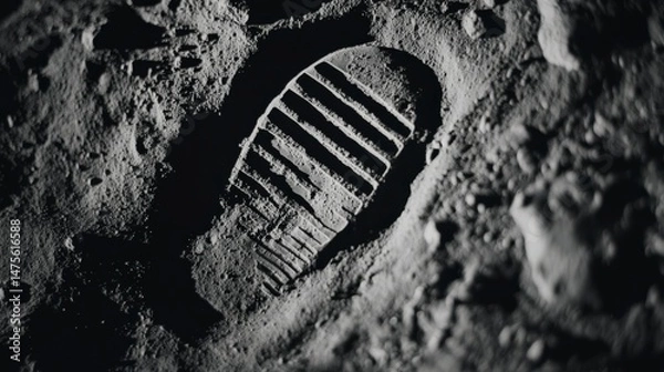 Fototapeta Historic Boot Print on the Moon Symbolizing Human Space Exploration