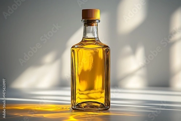 Fototapeta Olive oil clear bottle branch leaves high resolution picture