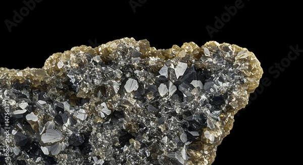 Fototapeta Intricate Mineral Structure With Sharp Crystalline Forms Against Black Backdrop