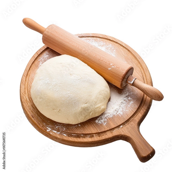 Obraz Dough and Rolling Pin on a Wooden Board