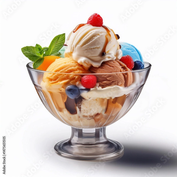 Obraz Delicious Ice Cream Sundae with Whipped Cream and Cherries
