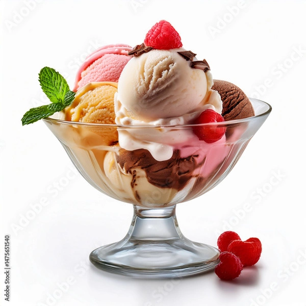 Obraz Delicious Ice Cream Sundae with Whipped Cream and Cherries
