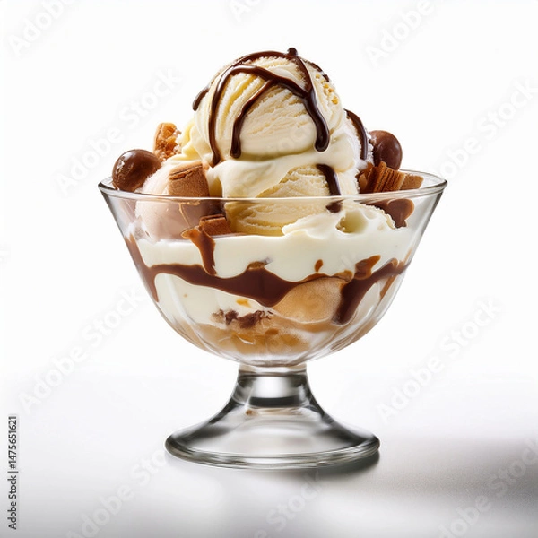 Obraz Delicious Ice Cream Sundae with Whipped Cream and Cherries