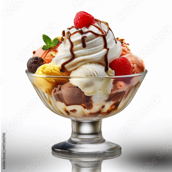 Obraz Delicious Ice Cream Sundae with Whipped Cream and Cherries