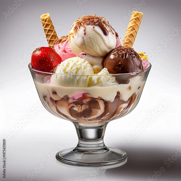 Obraz Delicious Ice Cream Sundae with Whipped Cream and Cherries