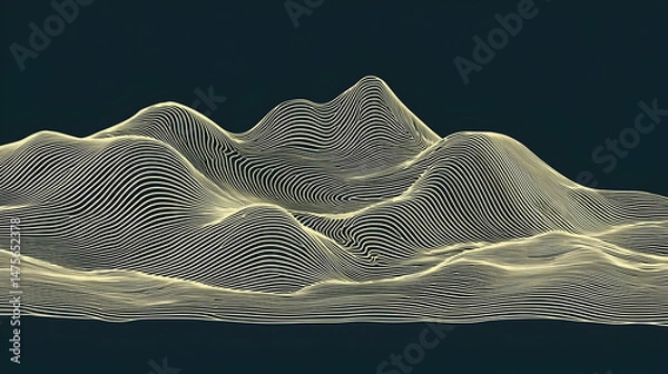 Fototapeta Abstract 3D wireframe mountain landscape, digital art, dark background, design element