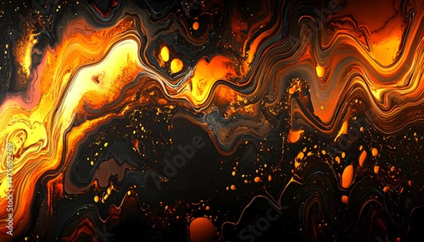Fototapeta Abstract fiery orange and black swirls, liquid motion background for design