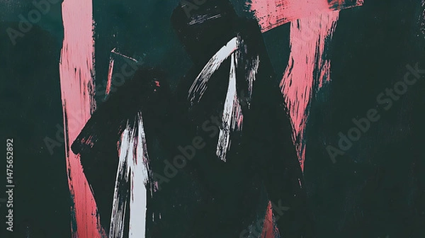 Fototapeta Abstract black and white figure against red textured background.  Art print for modern home decor