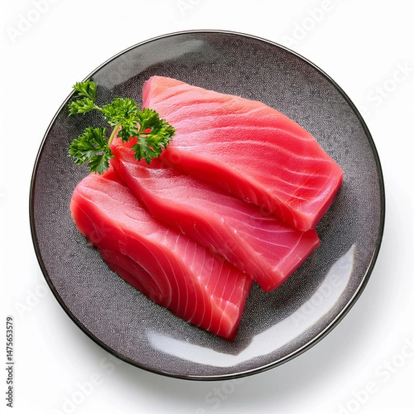 Obraz Fresh Tuna Slices on a Wooden Plate