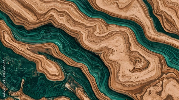 Fototapeta Abstract Teal and Beige Swirling Marble Texture Background