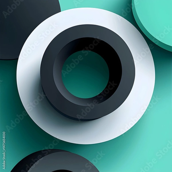 Fototapeta Abstract teal background with overlapping circles, design element for website or app