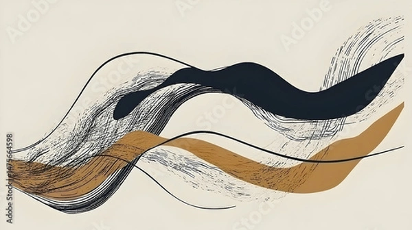 Fototapeta Abstract wave art design, beige background, flowing lines, modern minimalist style, website banner