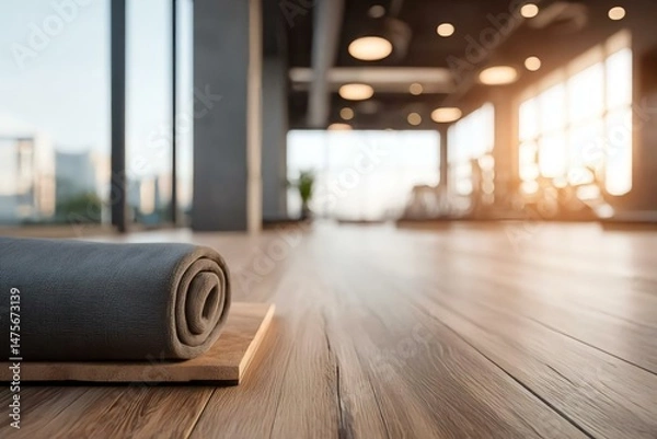 Obraz Calm Yoga Studio with Rolled Mat and Natural Light at Sunset