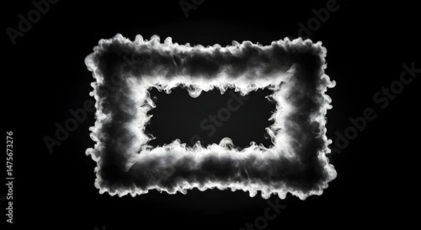 Fototapeta Dramatic Frame Of Vaporous Smoke Against Black Backdrop With Space Inside