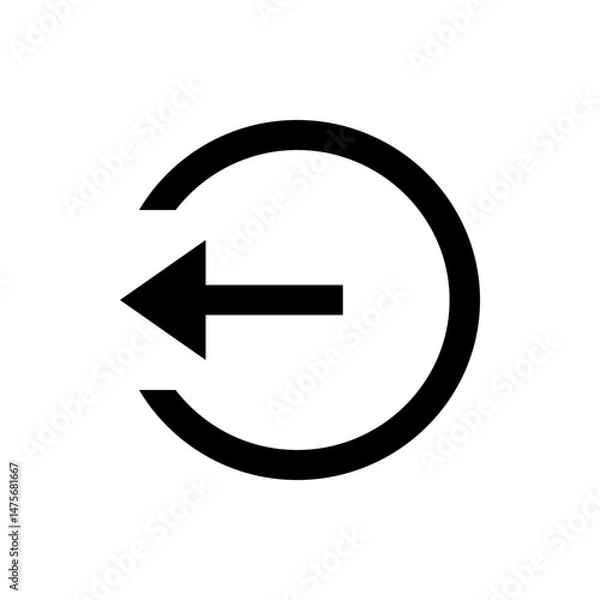 Obraz Black arrow pointing left within a broken circle, suggesting a back or return action, isolated on white background