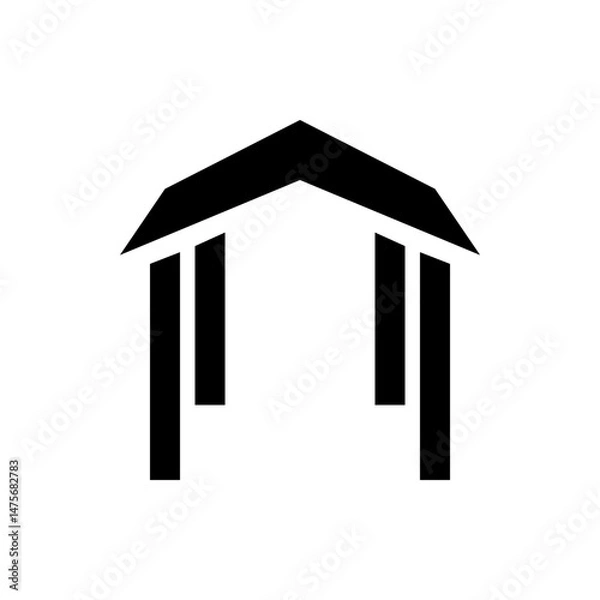 Obraz Black and white minimalist illustration of a building facade with three pillars and a roof structure
