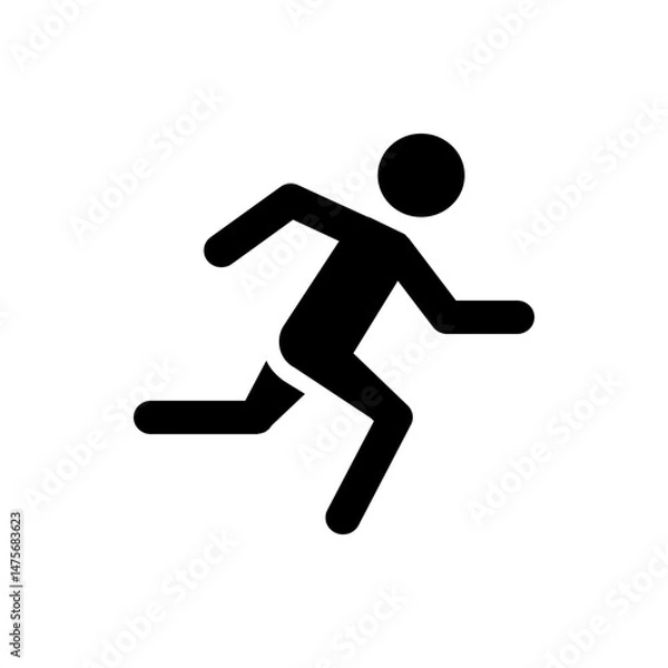 Fototapeta Silhouette of a stick figure running with arms extended and legs in motion on a white background design