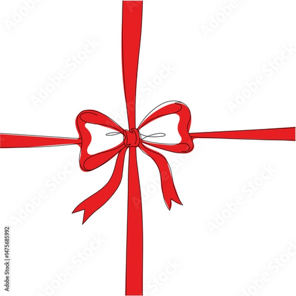 Fototapeta Packaging bow Cube shape present box, tied with red wrapping ribbon. Editable stroke