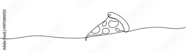 Obraz One continuous line pizza slice menu concept. Restaurant food pizzeria icon single line drawing. Hot dinner style vector graphic illustration Editable stroke