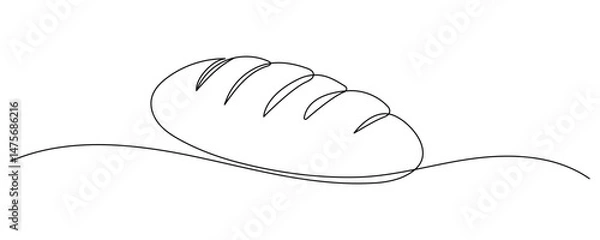 Fototapeta One continuous line drawing of bread. Simple black line sketch, bakery and cafe concept good for logo. Vector illustration. Editable stroke