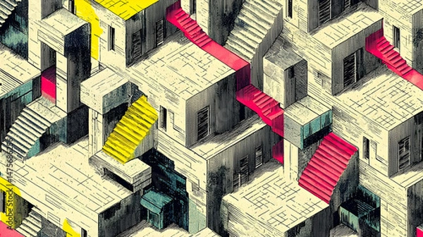 Fototapeta Abstract city architecture, intricate staircases, urban maze, background texture, design concept