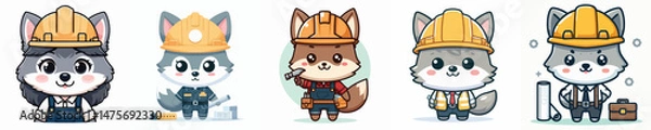 Fototapeta cute wolf vector in architect costume