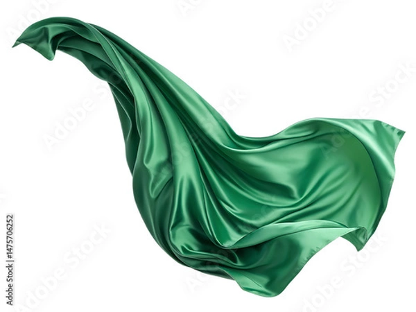Fototapeta Flying green silk fabric isolated on transparent background. A green silk scarf is shown in the air, with the fabric flowing and creating a sense of movement.