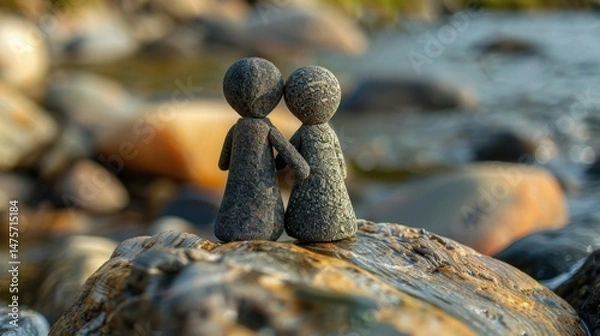 Fototapeta Stick Figure Sharing a Moment: A stick figure and their partner sitting close, sharing a quiet moment of connection, savoring the serenity and joy of each other’s company.
