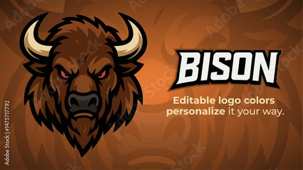 Obraz Bison Mascot Logo – Strong Frontal Vector Design for Sports, Esports, and Brand Identity
