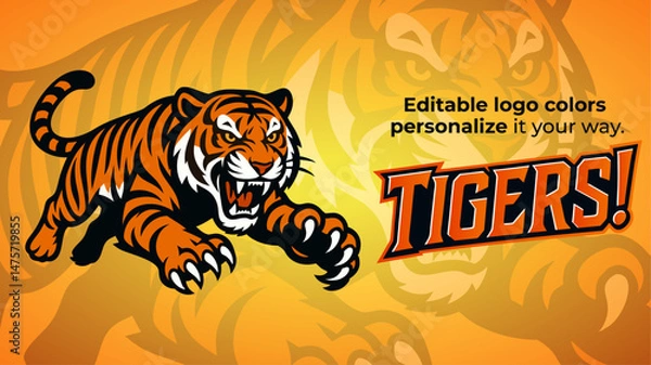 Obraz Tiger Mascot Logo with Claws Out – Fierce Wild Cat Vector for Esports and Sports Branding
