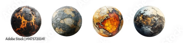 Fototapeta Set of different representations of a planet's surface isolated on transparent background