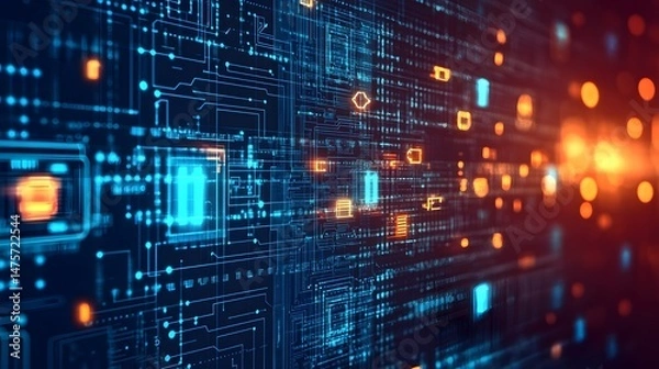 Fototapeta Complex digital circuit board illustration.