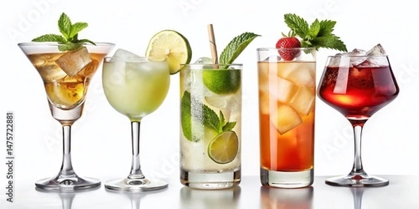 Obraz Flat Style Cocktail Icons: Popular Alcoholic Drinks Set Part 2