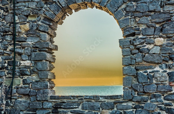 Fototapeta Panorama of Portovenere in liguria italy at sunset