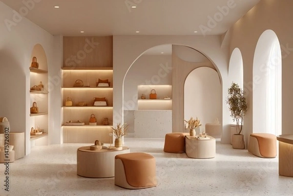 Obraz Modern Minimalist Boutique Interior with Soft Neutrals and Warm Accents