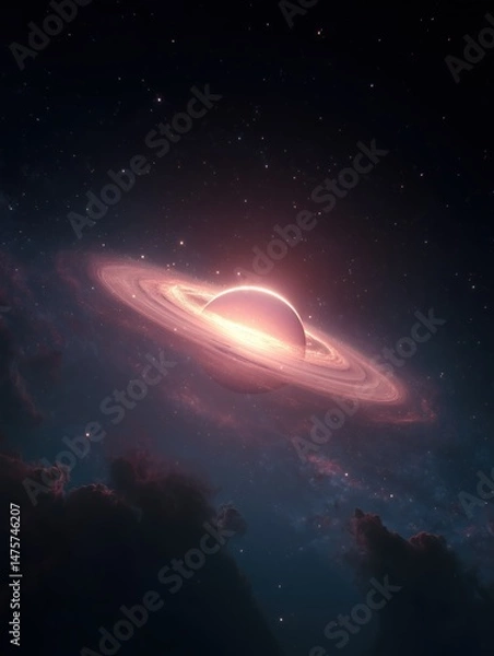 Fototapeta Majestic View of a Mysterious Planet Surrounded by Glowing Rings