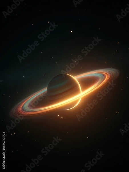 Obraz Majestic Mysterious Planet With Glowing Rings in Deep Space