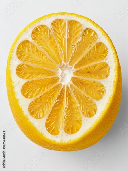 Fototapeta Photorealistic Macro Closeup of a Juicy Yellow Lemon Half on White Background