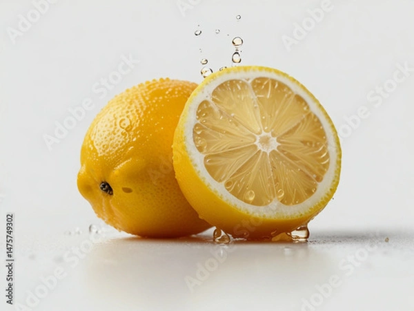Fototapeta Photorealistic Macro Closeup of a Juicy Yellow Lemon Half on White Background