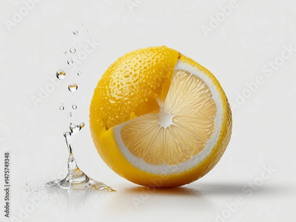 Fototapeta Photorealistic Macro Closeup of a Juicy Yellow Lemon Half on White Background