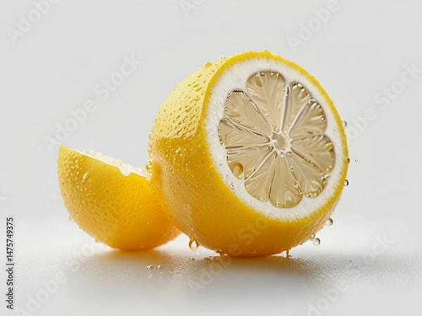 Fototapeta Photorealistic Macro Closeup of a Juicy Yellow Lemon Half on White Background