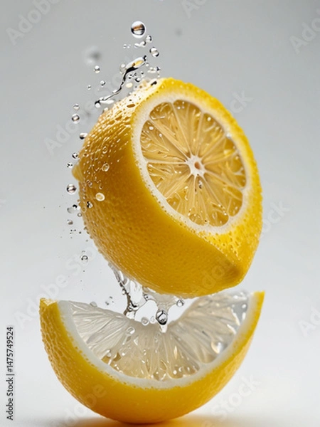 Fototapeta Photorealistic Macro Closeup of a Juicy Yellow Lemon Half on White Background