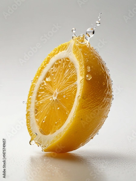 Fototapeta Photorealistic Macro Closeup of a Juicy Yellow Lemon Half on White Background
