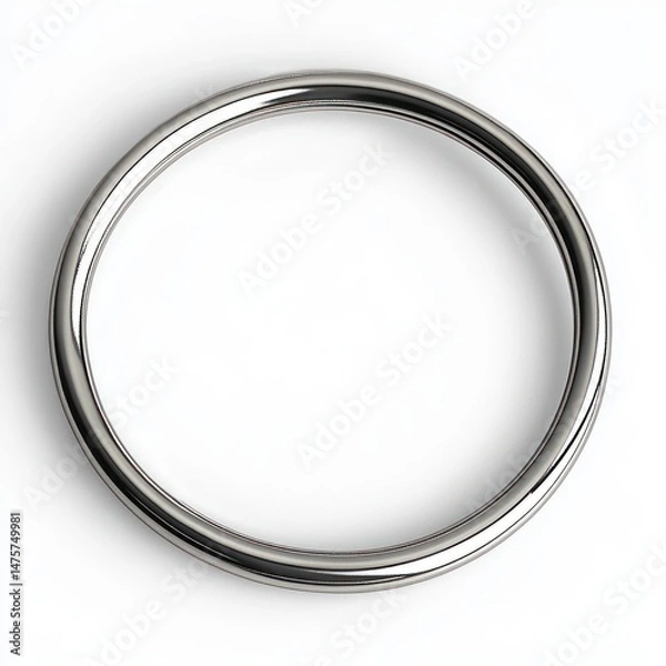 Fototapeta Shiny silver metallic ring with smooth surface isolated on white background casting a soft shadow