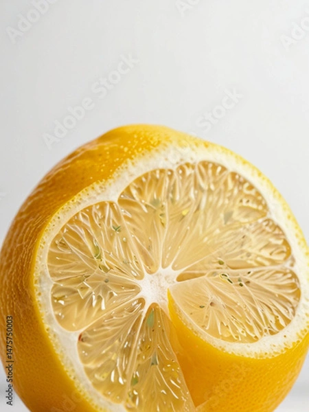 Fototapeta Photorealistic Macro Closeup of a Juicy Yellow Lemon Half on White Background