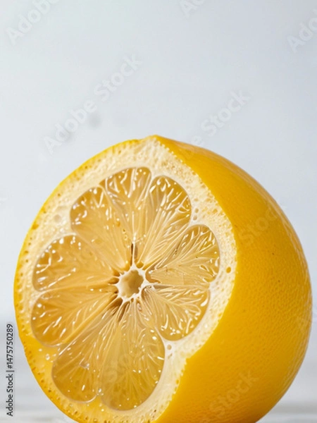 Fototapeta Photorealistic Macro Closeup of a Juicy Yellow Lemon Half on White Background