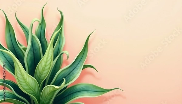 Fototapeta Close-up of sansevieria leaves in a simplified pastel illustration with a paper cutout effect on a warm neutral background