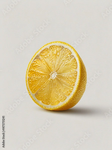 Fototapeta Photorealistic Macro Closeup of a Juicy Yellow Lemon Half on White Background