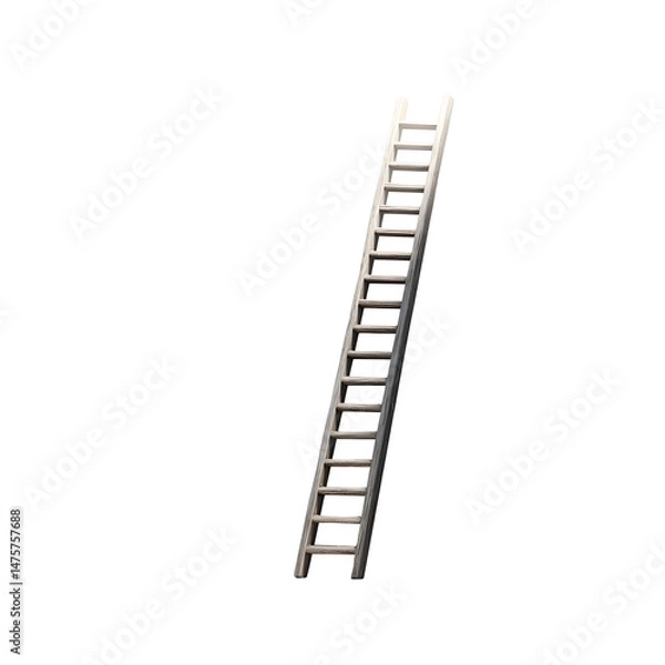 Fototapeta A straight ladder with many steps stands in isolation, angled slightly against a dark, featureless backdrop.