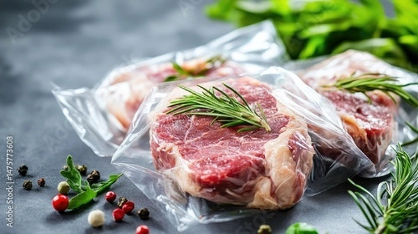 Obraz Packaged lamb chops using multilayer barrier films to preserve meat quality